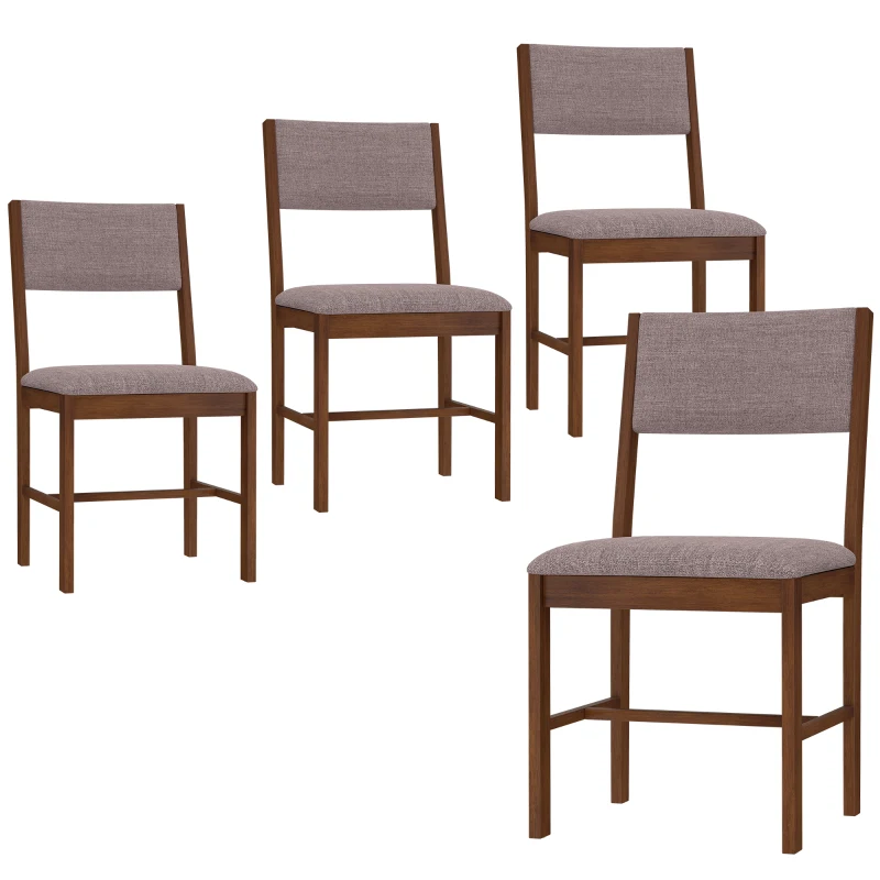 HOMCOM Modern Dining Chairs Set of 4, Linen Fabric Kitchen Chairs with Rubberwood Legs for Dining Room, Living Room, Brown