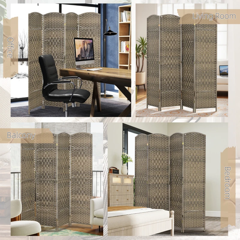 HOMCOM Folding Room Divider Screen 4 Panel 6' Tall Privacy Screen Freestanding Wood Partition for Home Office, Dark Rustic Oak