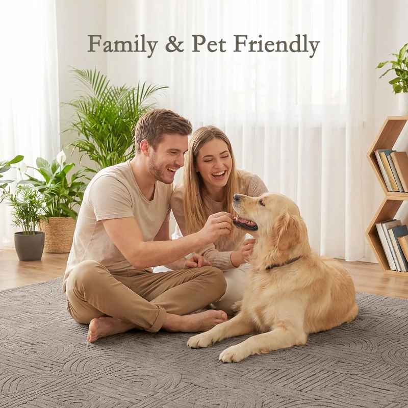 HOMCOM 5x7 Area Rug, Luxurious Faux Fur Rug, Non-Slip Floor Carpet for Living Room, Bedroom, Dining Room, Tan