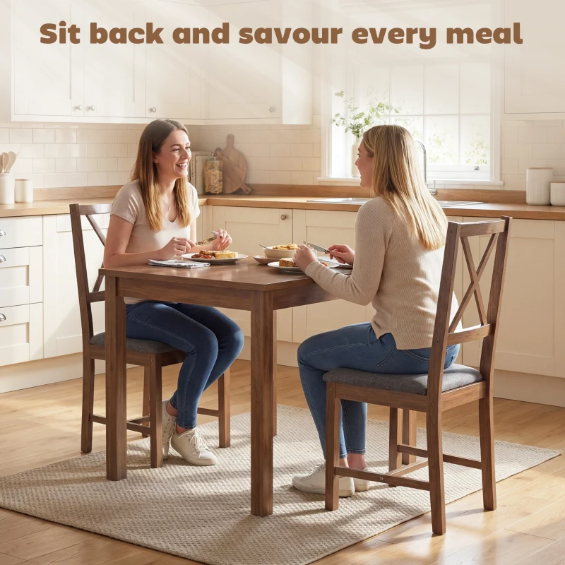 HOMCOM Set of 2 Dining Chairs, Upholstered X-Back Dining Room Chairs with Rubberwood Legs and Padded Seat for Kitchen, Gray