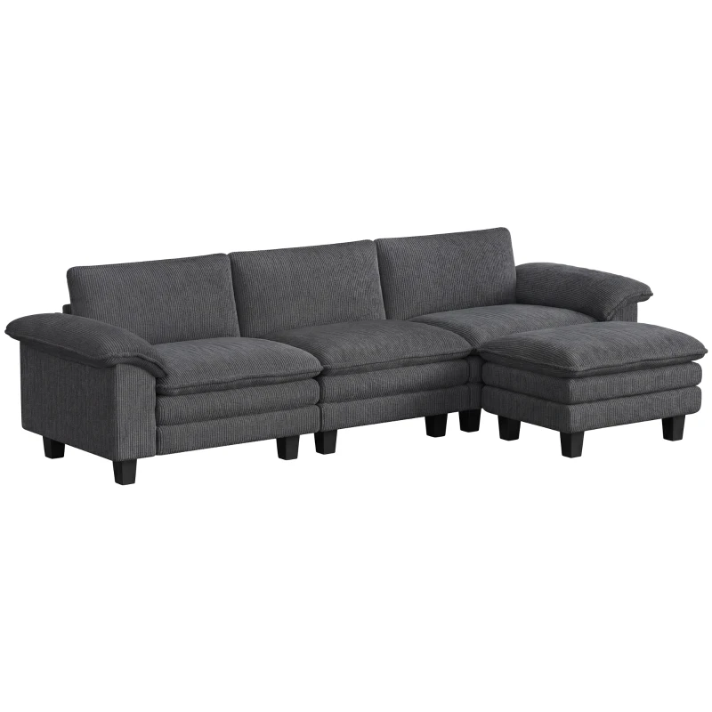 HOMCOM Sectional Sofa, L Shaped Couch with Deep Seat, Movable Ottoman and Pillow-top Armrests, Dark Grey