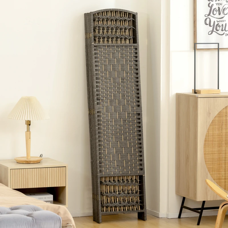 HOMCOM 8 Panel Folding Room Divider Portable Privacy Screen Wave Fiber Room Partition for Home Office Dark Gray