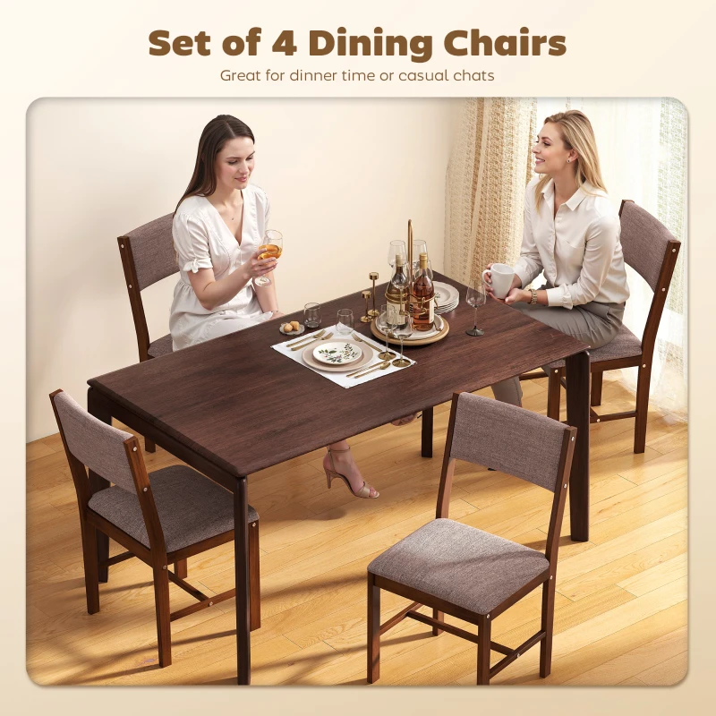 HOMCOM Modern Dining Chairs Set of 4, Linen Fabric Kitchen Chairs with Rubberwood Legs for Dining Room, Living Room, Brown