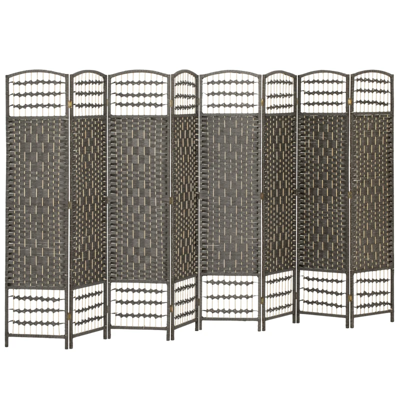 HOMCOM 8 Panel Folding Room Divider Portable Privacy Screen Wave Fiber Room Partition for Home Office Dark Gray