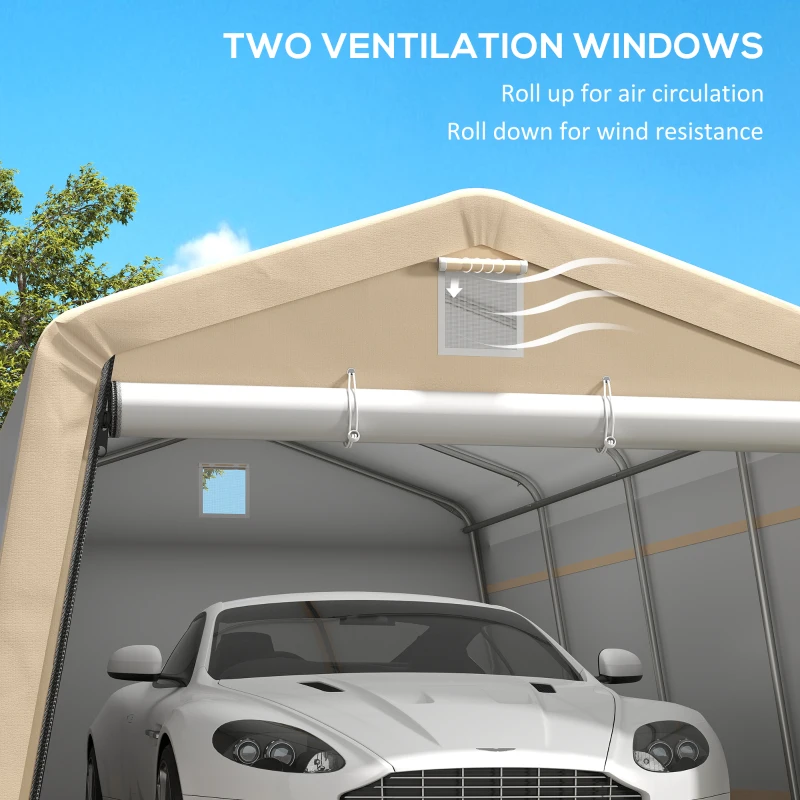 Outsunny 11' x 20' Portable Garage, Heavy Duty Carport Canopy with Ventilation Windows and Large Roll-up Door, Khaki