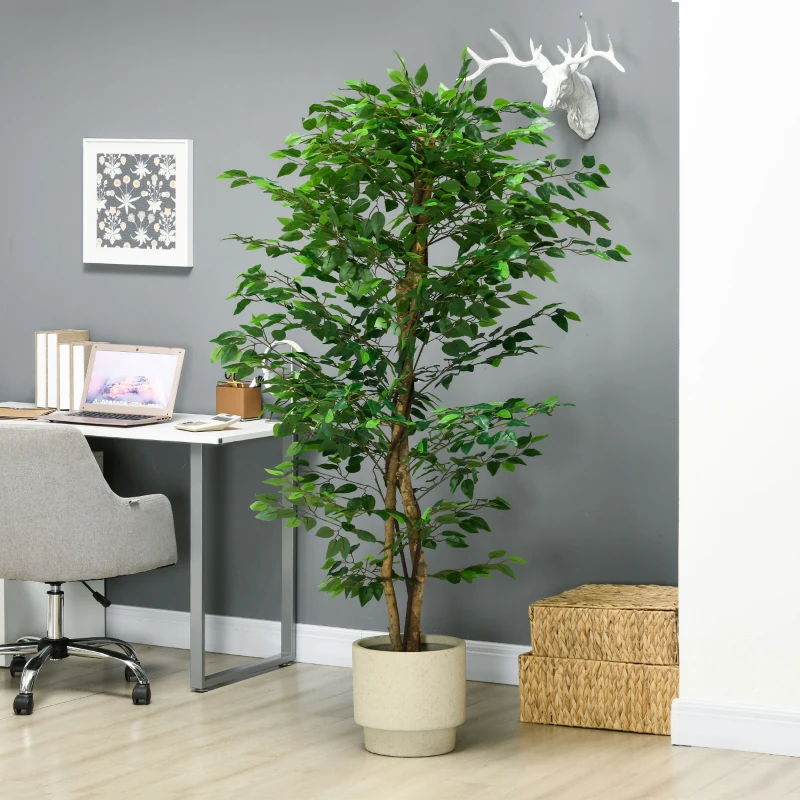 HOMCOM 6ft Artificial Trees Ficus, Indoor Fake Plant with Pot, for Home Decor