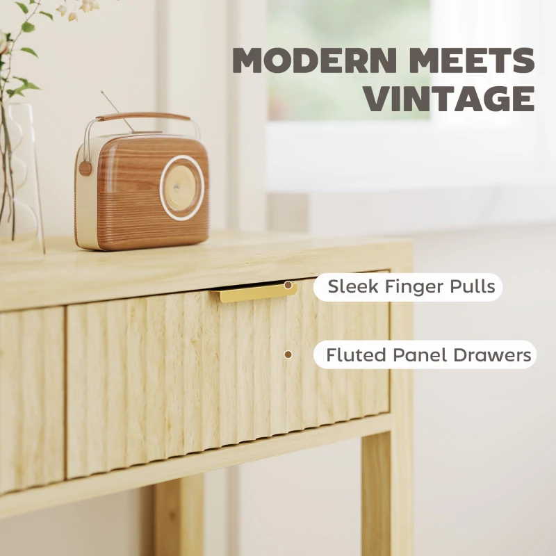 HOMCOM 35" Console Table with Storage, Narrow Entryway Table with Fluted Panel Drawers and Shelf for Hallway, Natural
