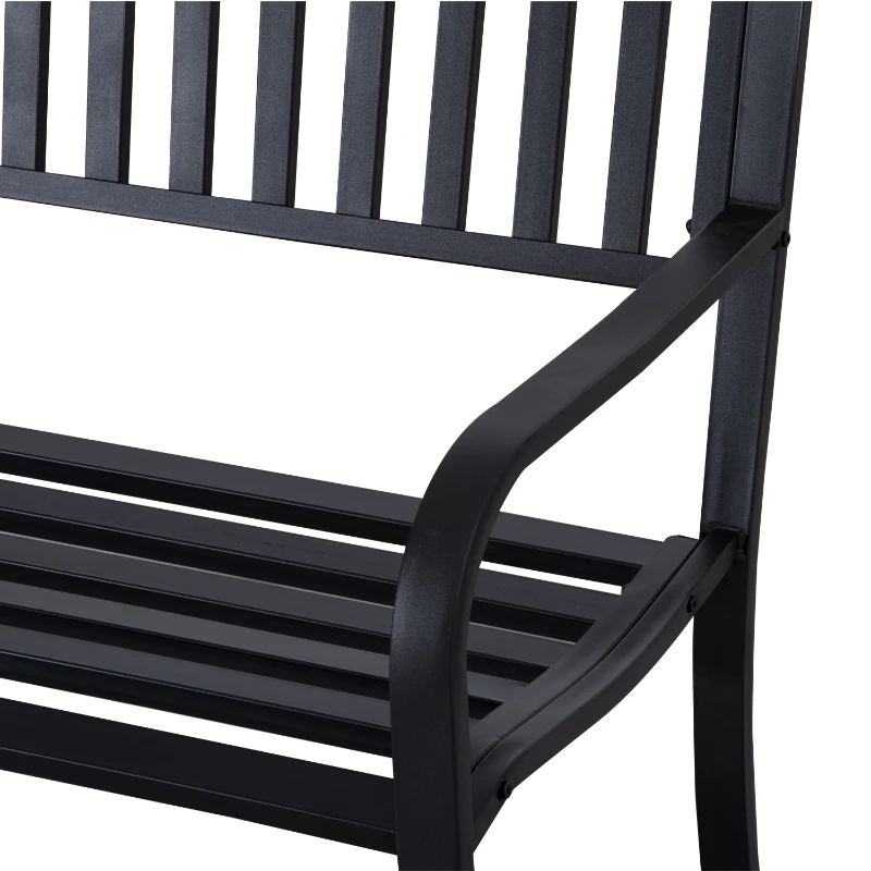 Outsunny 50" Steel Garden Bench Patio Metal Backyard Park Chair Outdoor Seat Furniture, Black
