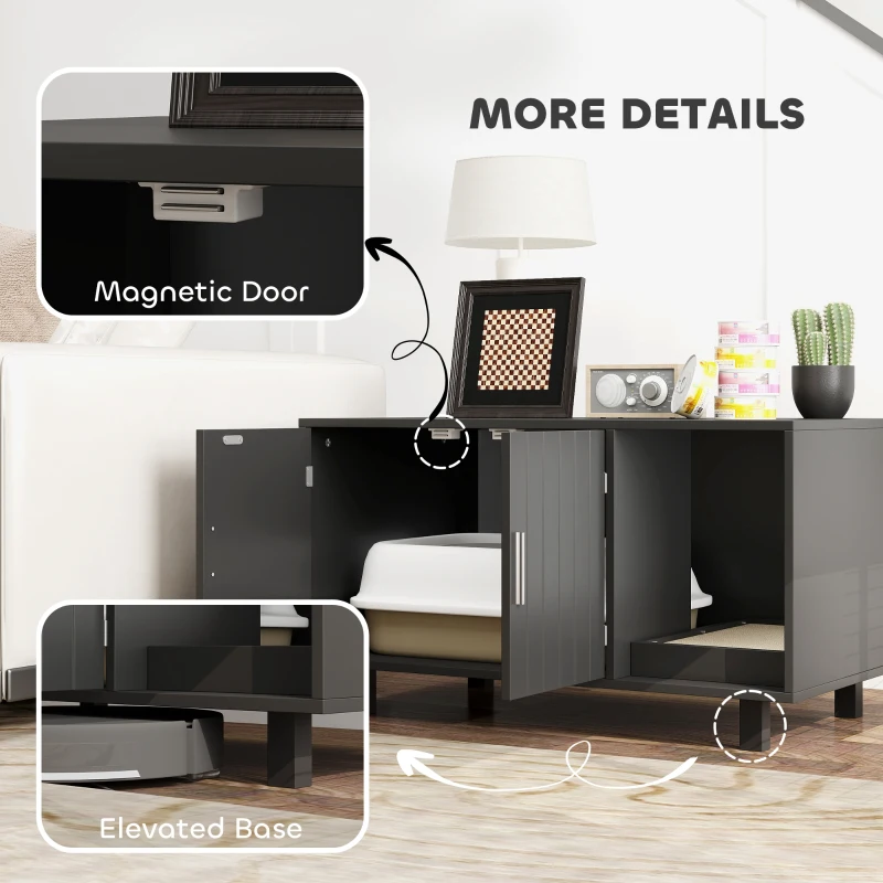 PawHut Cat Litter Box Enclosure, Cat House End Table with Scratcher, Black