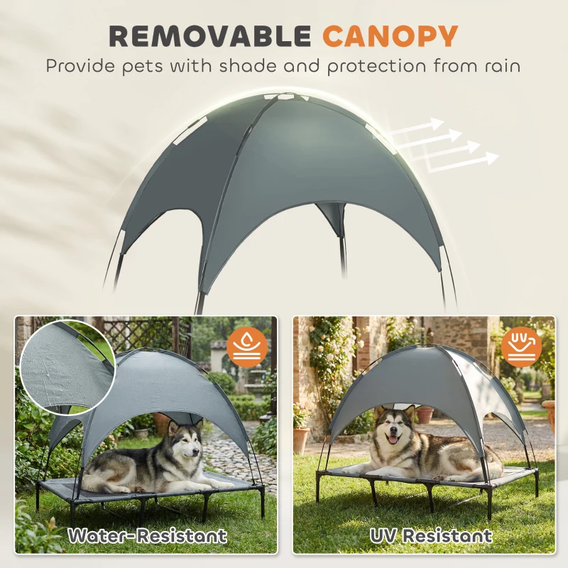 PawHut Elevated Dog Bed with Canopy, Portable Raised Dog Cot for XL Sized Dogs, Indoor & Outdoor, 48" x 36" x 43", Grey
