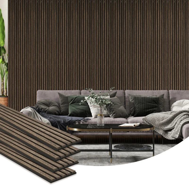 HOMCOM 95" x 8" Wood Panels for Wall, 4 Pack Acoustic Panels, Sound Absorbing Slat Wall For Interior Wall Decor, Home, Walnut