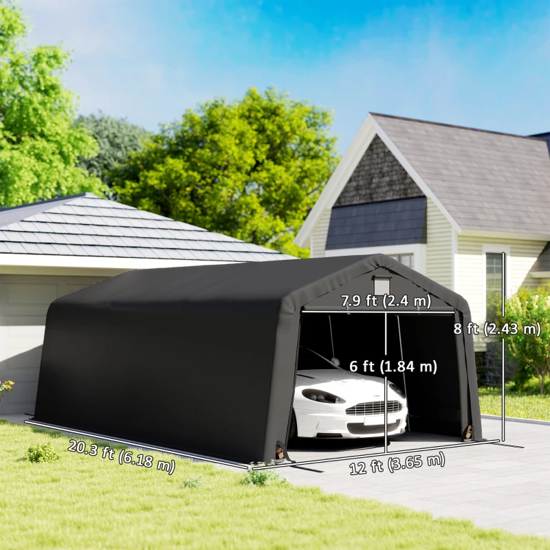 Outsunny 12' x 20' Portable Garage, Heavy Duty Carport Canopy with Ventilation Windows and Large Roll-up Door, Black