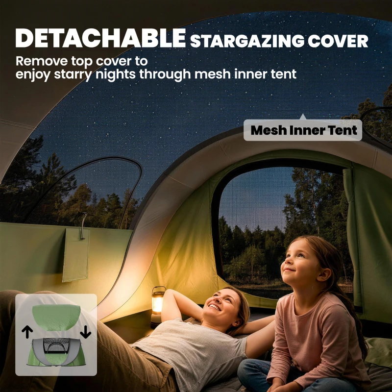 Outsunny Family Tent  Pop-Up Camping Tent with 2 Doors 2 Windows for 4-5 Person Waterproof Green