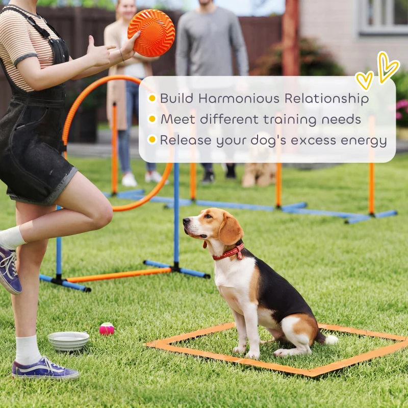 PawHut 11-Piece Dog Agility Training Equipment Set, Pet Obstacle Course with 2 Tunnels, Adjustable Jumps, Orange Blue