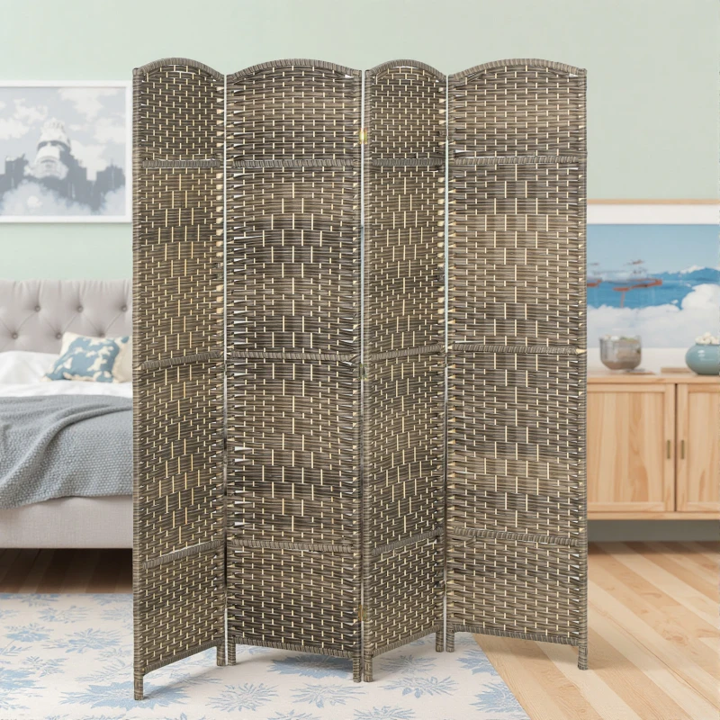 HOMCOM Folding Room Divider Screen 4 Panel 6' Tall Privacy Screen Freestanding Wood Partition for Home Office, Dark Rustic Oak