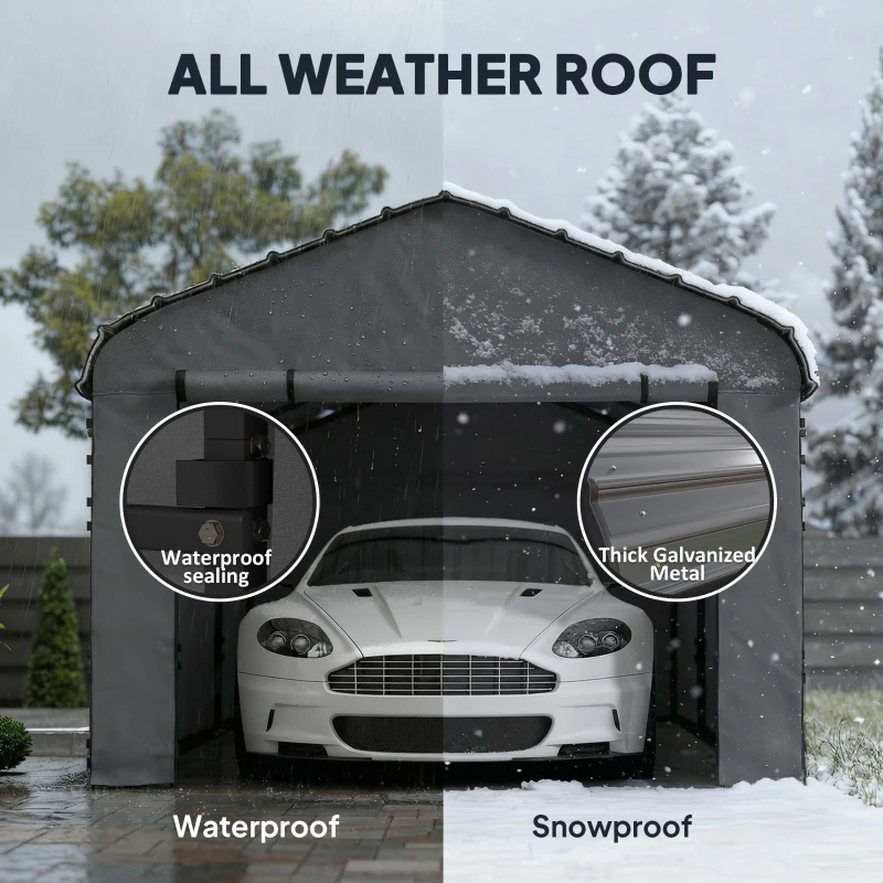 Outsunny 10' x 15' Metal Carport, Heavy Duty Garage Car Canopy with Galvanized Metal Roof and Removable Sidewalls, Dark Gray