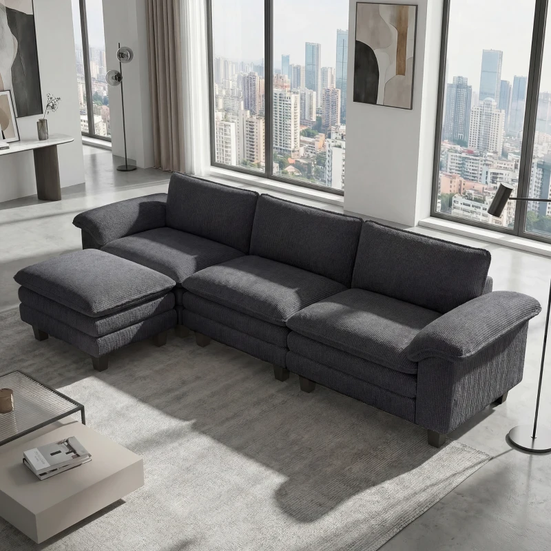 HOMCOM Sectional Sofa, L Shaped Couch with Deep Seat, Movable Ottoman and Pillow-top Armrests, Dark Grey