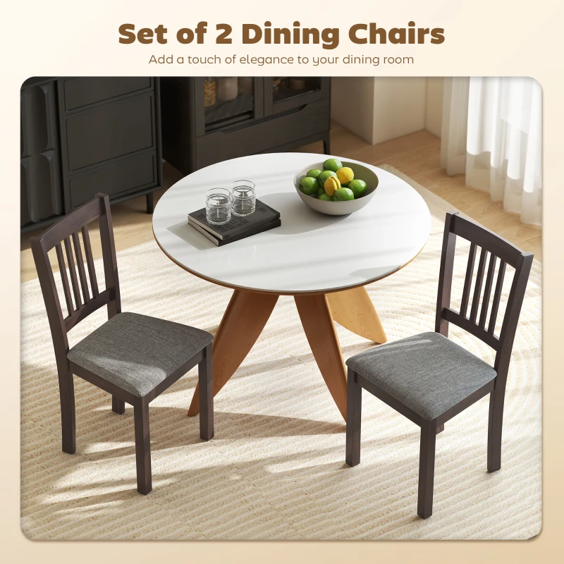 HOMCOM Modern Dining Chairs Set of 2, Linen Upholstered Kitchen Chairs with Rubberwood Legs for Dining Room, Living Room, Gray