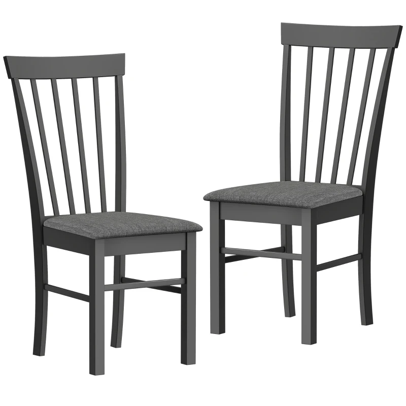 HOMCOM Wooden Dining Chairs Set of 2, Farmhouse Upholstered Kitchen Chairs with Rubber Wood Frame, Black and Gray
