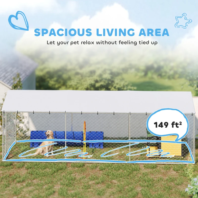 PawHut 20' x 7.5' x 6.5' Dog Kennel Outdoor for Small Medium Large Dogs with Waterproof Roof, Silver