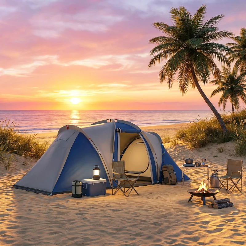 Outsunny Multi-Room Camping Tent for 8-12 Person, Large Family Tent with 3000mm Waterproof Rainfly and Screen Panels,