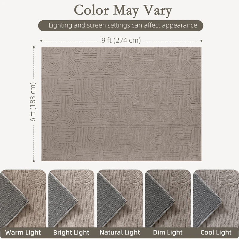 HOMCOM 6x9 Area Rug, Luxurious Faux Fur Rug, Non-Slip Floor Carpet for Living Room, Bedroom, Dining Room, Tan