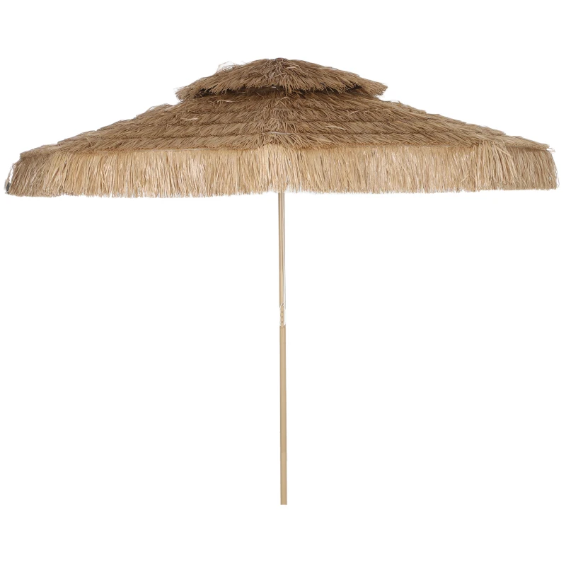 Outsunny 10 ft. Hula Thatched Tiki Patio Outdoor Umbrella with 8 Ribs, UPF30+, for Garden, Backyard, Deck, Pool, Natural