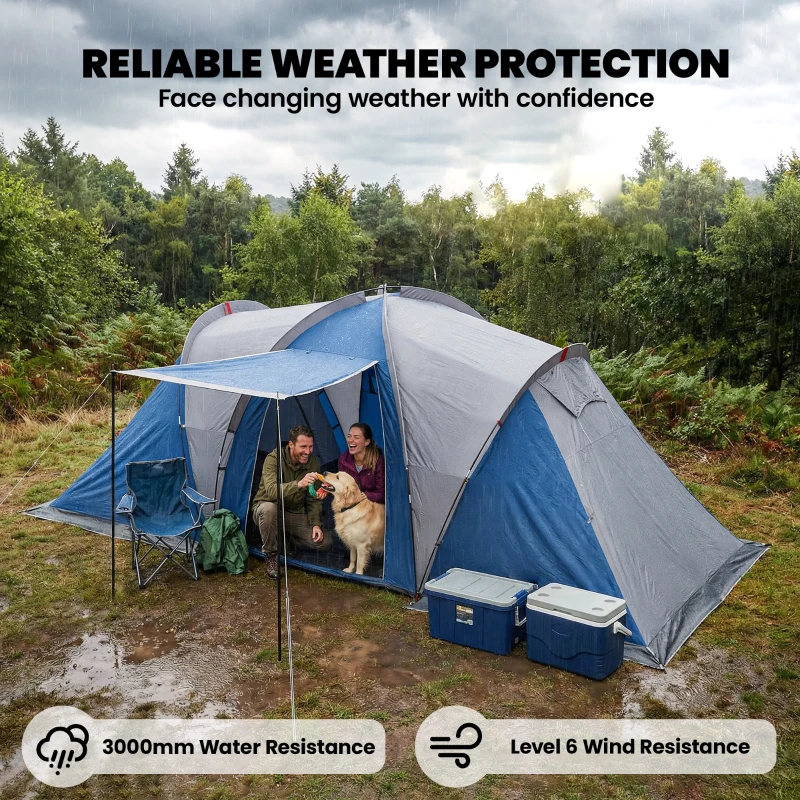 Outsunny Multi-Room Camping Tent for 8-12 Person, Large Family Tent with 3000mm Waterproof Rainfly and Screen Panels,