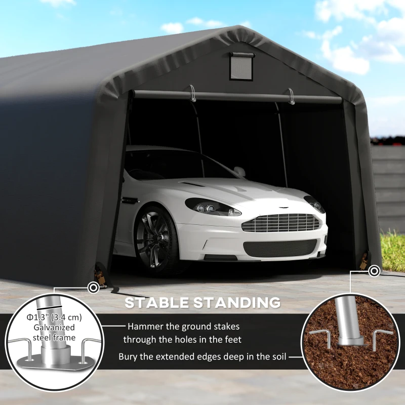 Outsunny 12' x 20' Portable Garage, Heavy Duty Carport Canopy with Ventilation Windows and Large Roll-up Door, Black