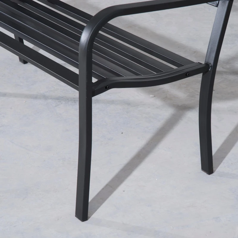 Outsunny 50" 2-Seater Garden Bench Chair, Outdoor Blossoming Pattern Garden Decorative Loveseat Bench for Yard, Lawn, Porch, Black