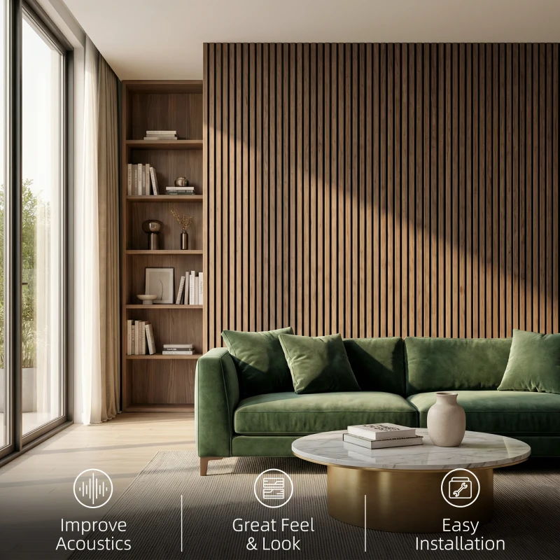 HOMCOM 47" x 24" Wood Panels for Wall, 4 Pack Acoustic Panels, Sound Absorbing Slat Wall for Wall Decor, Home, Walnut