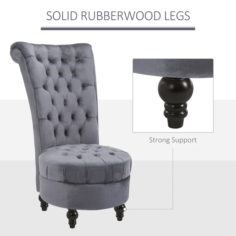 HOMCOM 45" Tufted High Back Velvet Accent Chair Living Room Soft Padded Couch Lounge Ash Grey