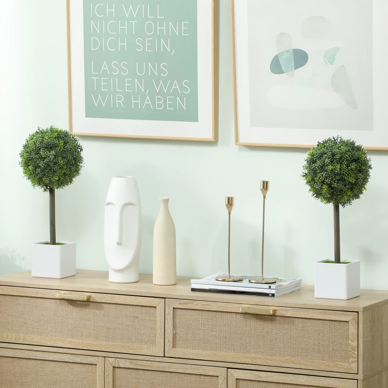 HOMCOM Lifelike Artificial Plants Set of 2, Fake Boxwood Topiary Balls with 114 PE Leaves for Home or Office Decor, Green