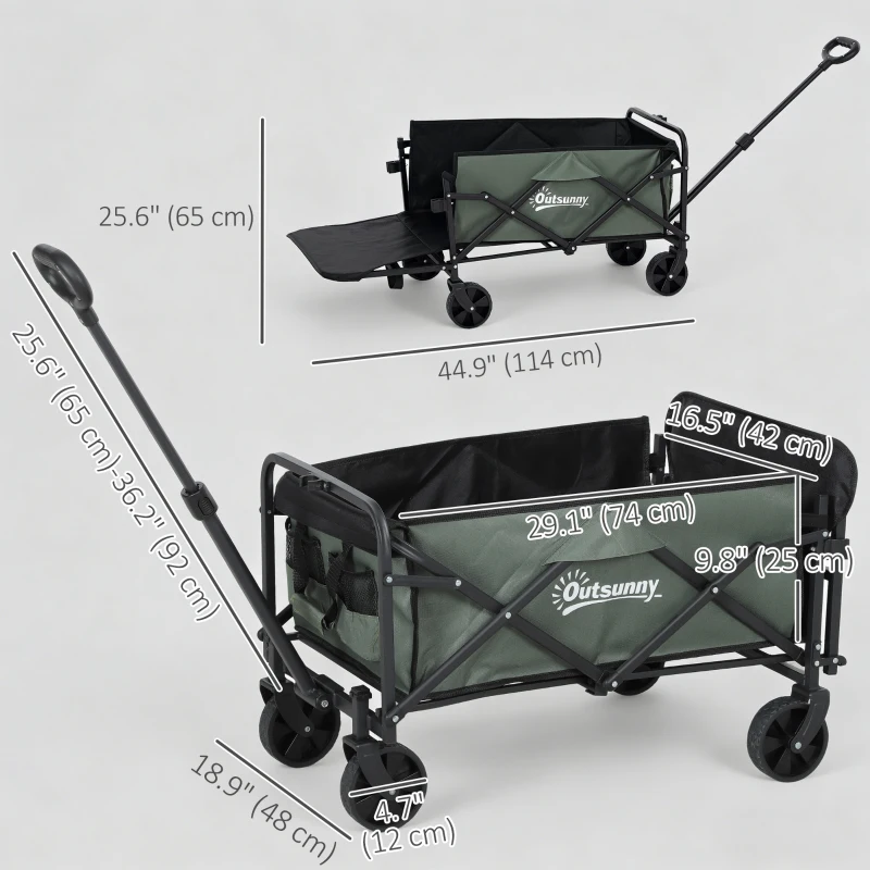 Outsunny Wagon Cart Foldable, Collapsible Wagon Cart with Removable Liner, Handle, Wheels, 72L & 198 LBS Capacity, Green