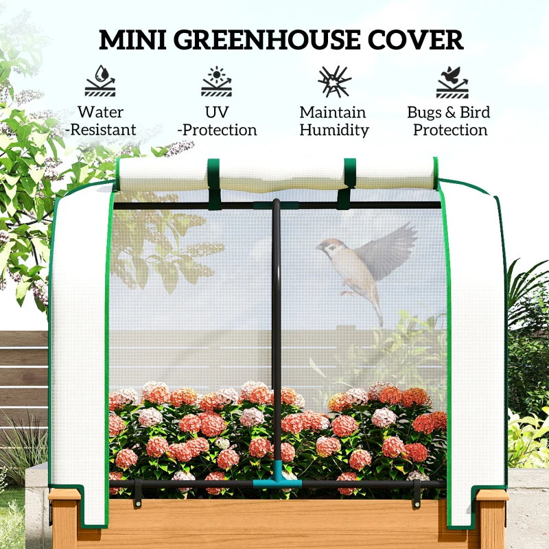 Outsunny Raised Garden Bed with PE Greenhouse Cover Outdoor Planter Box for Herbs and Vegetables, 35 x 22 x 47 inch, Sand
