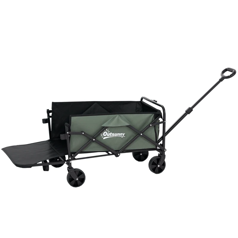 Outsunny Wagon Cart Foldable, Collapsible Wagon Cart with Removable Liner, Handle, Wheels, 72L & 198 LBS Capacity, Green