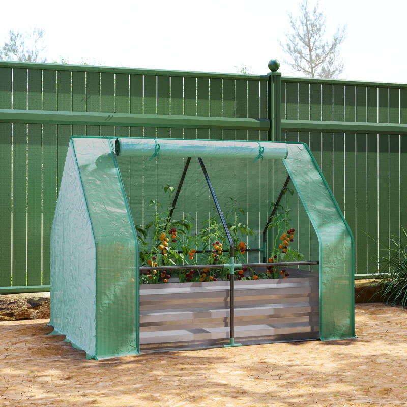 Outsunny 4 x 3 x 1ft Raised Garden Bed with Mini Greenhouse, Galvanized Raised Garden Bed with Cover, Green and Dark Gray