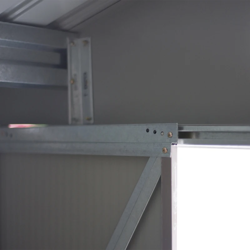 Outsunny 9x6 Galvanized Steel Ventilated Garden Storage Shed with Double Doors, Foundation Kit, Grey