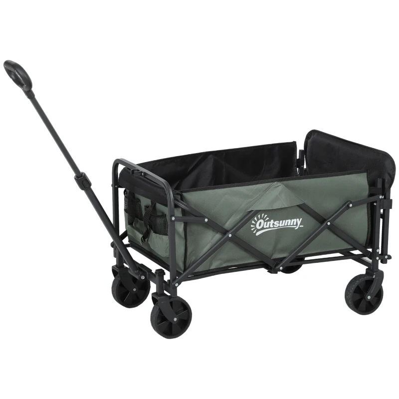 Outsunny Wagon Cart Foldable, Collapsible Wagon Cart with Removable Liner, Handle, Wheels, 72L & 198 LBS Capacity, Green