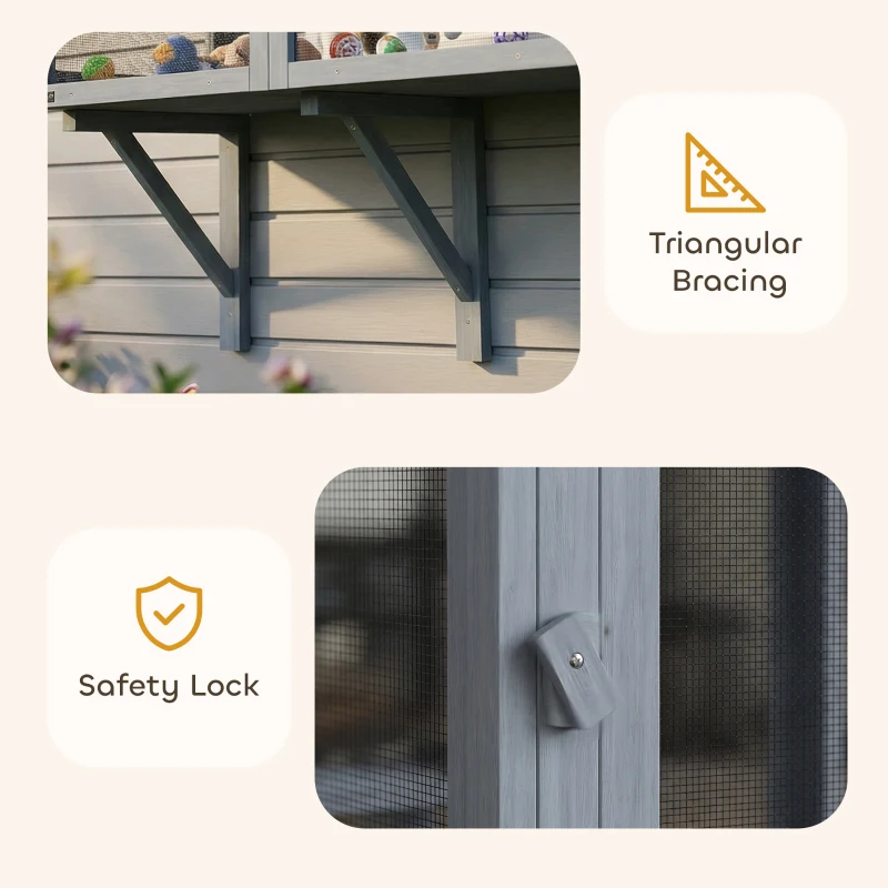 PawHut Catio Outdoor Cat Enclosure Wall-Mounted 2-Level Outdoor Cat House with Waterproof Roof 51.2" Grey