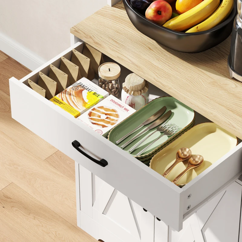 HOMCOM Tall Kitchen Pantry, 6 Doors, 2 Drawers, Adjustable Shelves & Worktop, Rustic Storage Cabinet for Living Room White