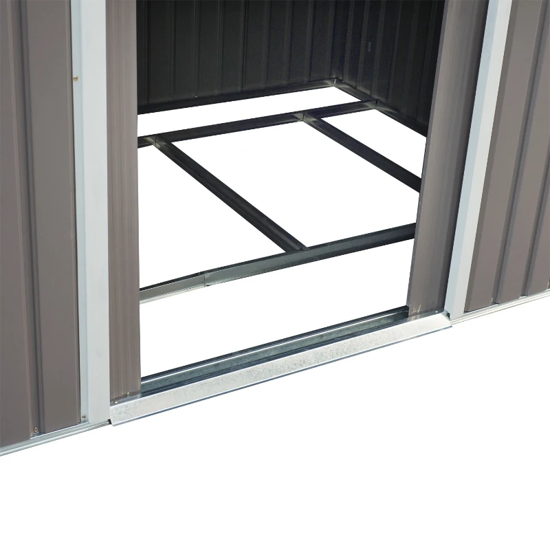 Outsunny 9x6 Galvanized Steel Ventilated Garden Storage Shed with Double Doors, Foundation Kit, Grey