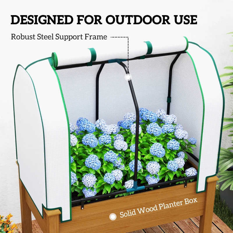 Outsunny Raised Garden Bed with PE Greenhouse Cover Outdoor Planter Box for Herbs and Vegetables, 35 x 22 x 47 inch, Brown