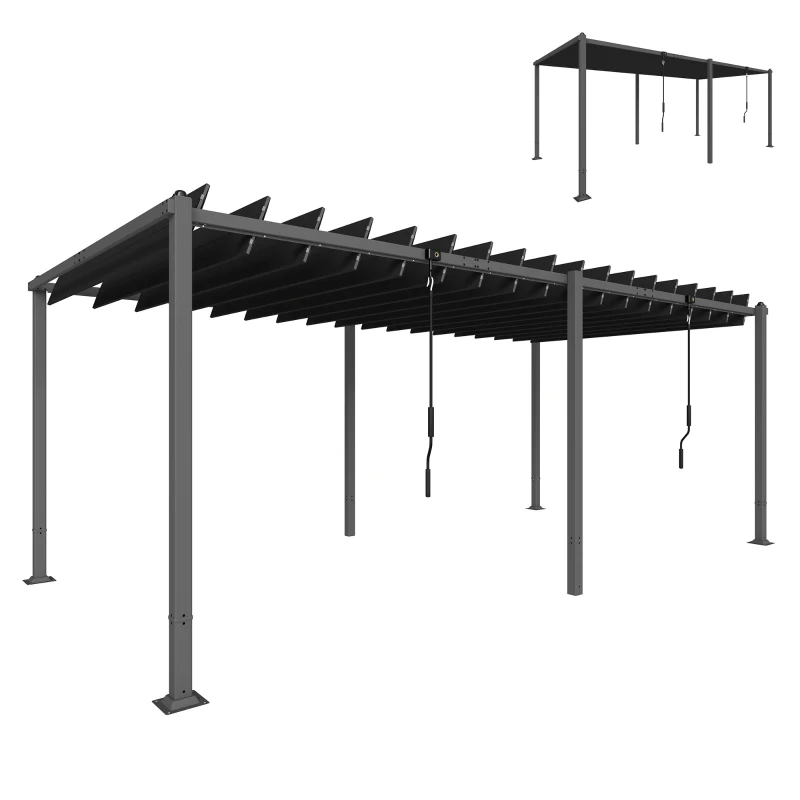 Outsunny 10' x 19' Louvered Pergola with UPF50+ Adjustable Roof and Aluminum Frame, Outdoor Pergola Gazebo, Dark Grey