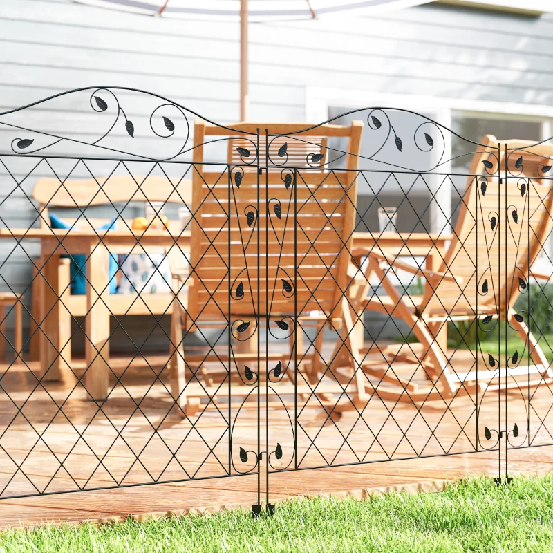 Outsunny Garden Fence, 4 Pack Steel Fence Panels, 11.5' L x 43" H, Rust-Resistant Decorative Border Flower Edging for Yard, Landscape, Patio, Outdoor Decor, Wavey Vines