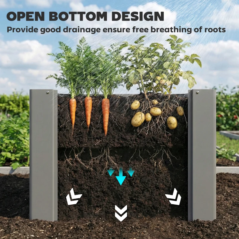 Outsunny Raised Garden Bed Galvanized Planter Box Outdoor with Gloves for Gardening Vegetables, Flower, Herb, 2.6 x 1 x 2 ft, Gray