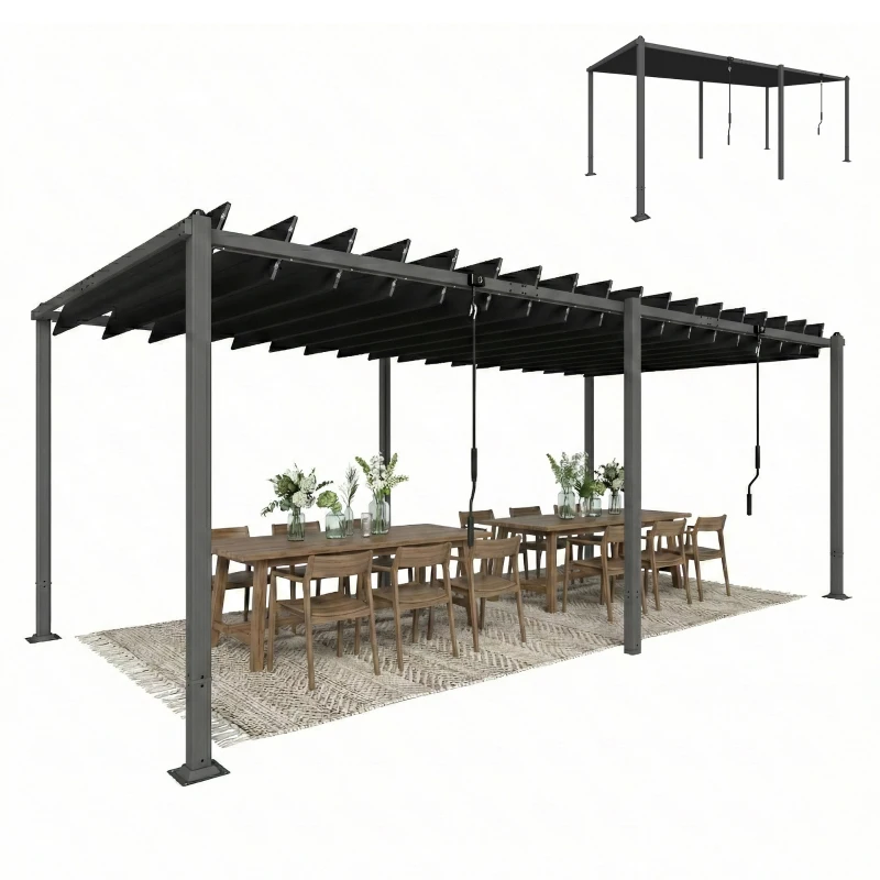 Outsunny 10' x 19' Louvered Pergola with UPF50+ Adjustable Roof and Aluminum Frame, Outdoor Pergola Gazebo, Dark Grey