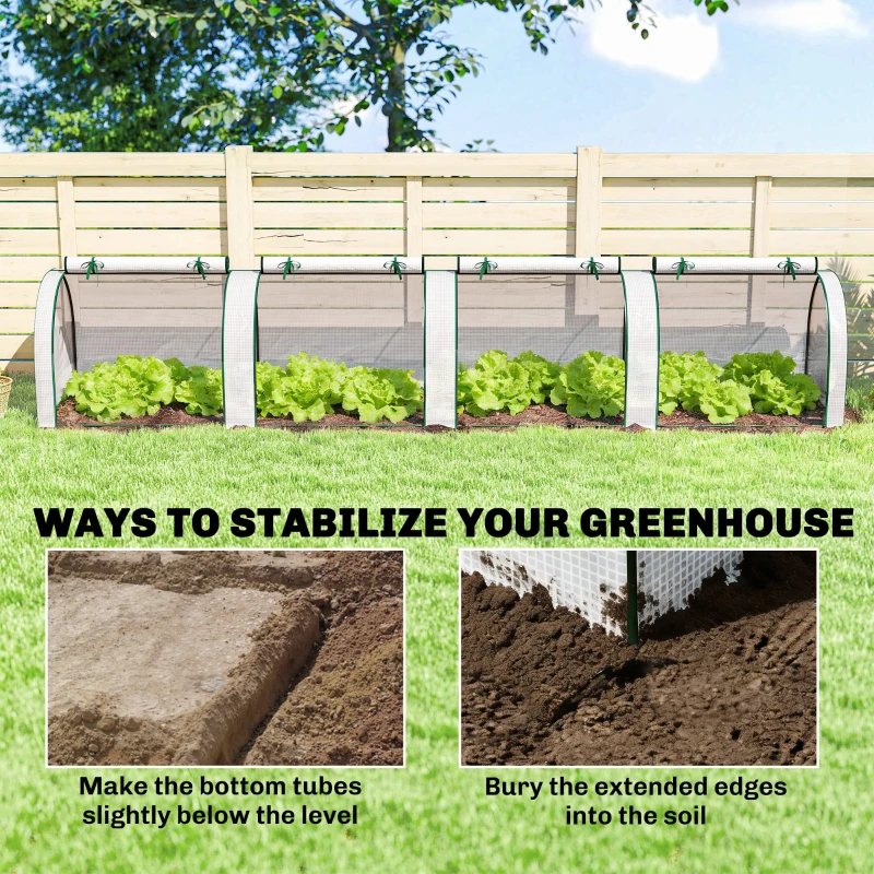 Outsunny Mini Greenhouse, Portable Greenhouse with 4 Roll-Up Doors, PE Cover, 177.2" x 39.4" x 31.5", White