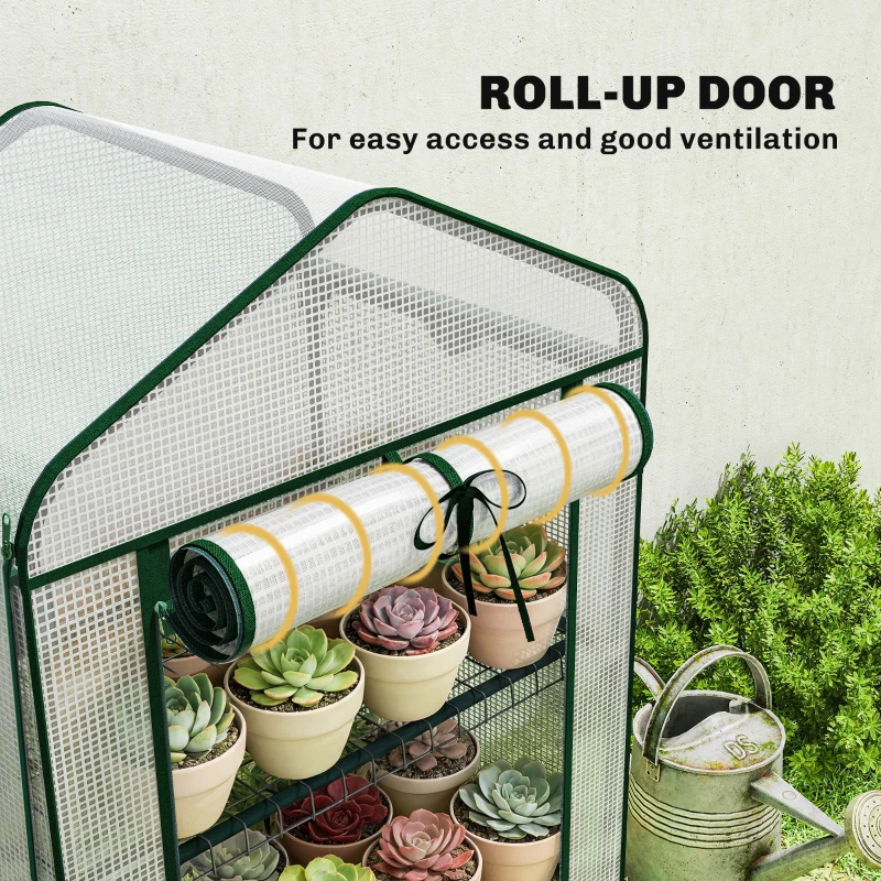 Outsunny Mini Greenhouse with Screen Roof, Portable Small Greenhouse with Roll-Up Zipper Door, 27.6" x 19.7" x 50", White