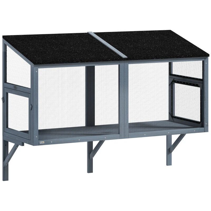 PawHut Catio Outdoor Cat Enclosure Expandable Wooden Cat House with 2 Doors for Window, 51.2"L